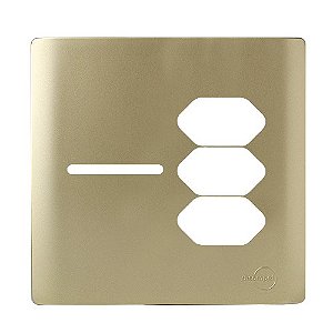 PLACA P/ 3 TOMADAS + 1 INTERRUPTOR C/ SUPORTE  4X4 -NOVARA DOURADO