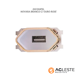 MODULO ENTRADA USB 2A  - DICOMPEL NOVARA BRANCO C/ OURO ROSE