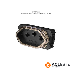 MODULO TOMADA 10A -  NOVARA PRETO GRAFITE OURO ROSE