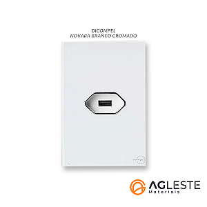 CJ ENTRADA USB 2.A COM SUPORTE 4X2 - NOVARA GLASS BRANCO CROMADO