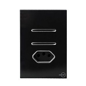 CJ INTERRUPTOR DUPLO ( 1 SIMPLES + 1 PARALELO) + TOMADA 10A 4X2 - NOVARA GLASS PRETO BRILHANTE CROMADO