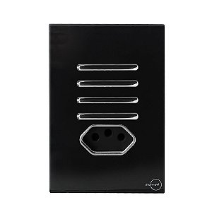 CJ INTERRUPTOR QUADRUPLO 2 SIMPLES + 2 PARALELO + TOMADA 10A (ESPECIAL) 4X2 - NOVARA GLASS PRETO BRILHANTE CROMADO