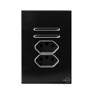 CJ INTERRUPTOR DUPLO PARALELO + TOMADA DUPLA  10A (ESPECIAL) 4X2 - NOVARA GLASS PRETO BRILHANTE CROMADO
