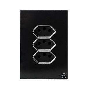 CJ TOMADA TRIPLA 10A 4X2 - NOVARA GLASS PRETO BRILHANTE CROMADO