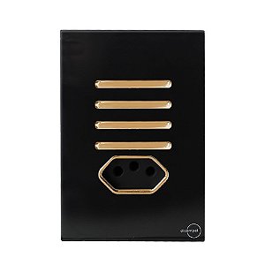 CJ INTERRUPTOR QUADRUPLO PARALELO + TOMADA 10A (ESPECIAL) 4X2 - NOVARA GLASS PRETO BRILHANTE GOLD