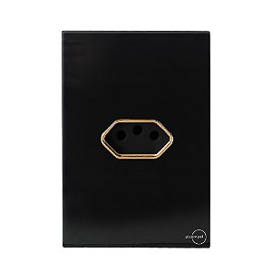 CJ TOMADA 20A HORIZONTAL COM SUPORTE 4X2 - NOVARA GLASS PRETO BRILHANTE GOLD