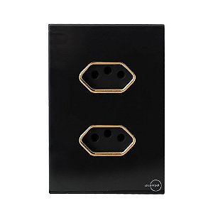 CJ TOMADA DUPLA 20A COM SUPORTE 4X2 - NOVARA GLASS PRETO BRILHANTE GOLD