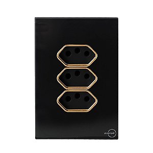 CJ TOMADA TRIPLA 10A COM SUPORTE 4X2 - NOVARA GLASS PRETO BRILHANTE GOLD