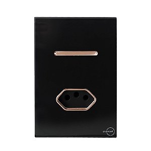 CJ INTERRUPTOR PARALELO + TOMADA 10A 4X2 - NOVARA GLASS PRETO BRILHANTE OURO ROSE