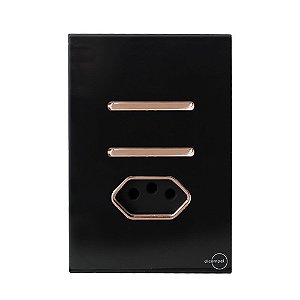 CJ INTERRUPTOR DUPLO SIMPLES + TOMADA 20A 4X2 - NOVARA GLASS PRETO BRILHANTE OURO ROSE