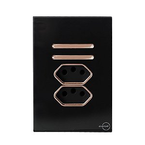 CJ INTERRUPTOR DUPLO PARALELO + TOMADA DUPLA 10A 4X2 - NOVARA GLASS PRETO BRILHANTE OURO ROSE