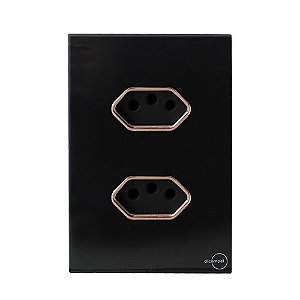 CJ TOMADA DUPLA 20A COM SUPORTE 4X2 - NOVARA GLASS PRETO BRILHANTE OURO ROSE
