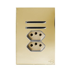 CJ  INTERRUPTOR DUPLO (1 PARALELO + SIMPLES ) + TOMADA DUPLA 10A 4X2 - NOVARA GLASS DOURADO / CROMADO