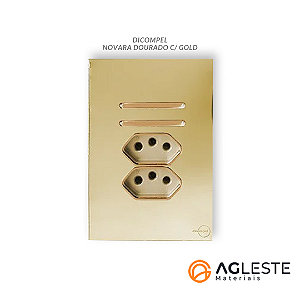 CJ INTERRUPTOR DUPLO PARALELO + TOMADA DUPLA 10A 4X2 - NOVARA GLASS DOURADO GOLD
