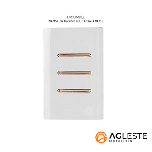 CJ INTERRUPTOR TRIPLO (2 PARALELO + 1 SIMPLES) 4X2 NOVARA BRANCO C/ OURO ROSE