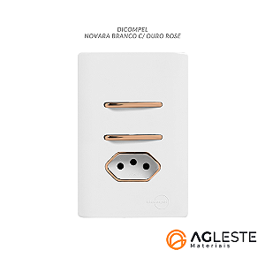 CJ INTERRUPTOR DUPLO SIMPLES + TOMADA 10A 4X2 - NOVARA BRANCO C/ OURO ROSE