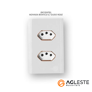 CJ TOMADA DUPLA 10A 4X2 - NOVARA BRANCO C/ OURO ROSE