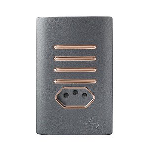 CJ INTERRUPTOR QUADRUPLO SIMPLES + TOMADA 10A ESPECIAL 4X2 - NOVARA PRETO GRAFITE C/ OURO ROSE
