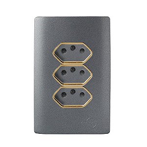 CJ TOMADA TRIPLA 20A 4X2 - NOVARA PRETO GRAFITE GOLD