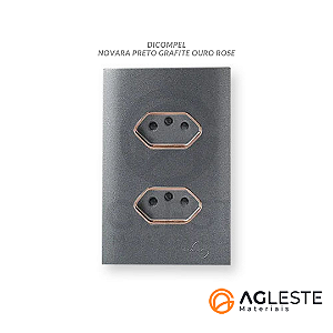 CJ TOMADA DUPLA 10A C/ SUPORTE 4X2 NOVARA PRETO GRAFITE OURO ROSE