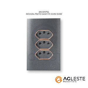 CJ TOMADA TRIPLA 20A C/ SUPORTE 4X2 NOVARA PRETO GRAFITE OURO ROSE