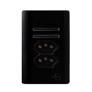 CJ INTERRUPTOR DUPLO SIMPLES + TOMADA DUPLA 10A (ESPECIAL) 4X2 - NOVARA PRETO BRILHANTE TOTAL
