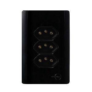 CJ TOMADA TRIPLA 10A COM SUPORTE 4X2 - NOVARA PRETO BRILHANTE TOTAL