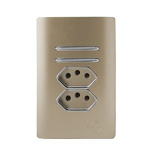 CJ INTERRUPTOR DUPLO SIMPLES + TOMADA DUPLA 10A(ESPECIAL) 4X2 - NOVARA CHAMPANHE CROMADO