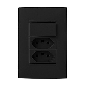 CJ SIMPLES + TOMADA DUPLA 10A 4X2 - PIAL PLUS + PRETO