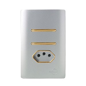 CJ INTERRUPTOR DUPLO 1 SIMPLES + 1 PARALELO + TOMADA 10A 4X2 - NOVARA PRATA GOLD