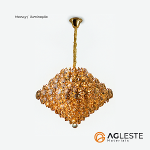 LUSTRE DIAMOND DOURADO E CHAMPANHE 9 LAMPADAS - HEVVY