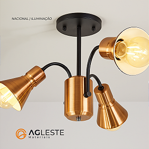 LUSTRE IRLANDA ALUMINIO COBRE - PRETO - NACIONAL ILUMINAÇÃO