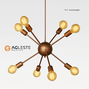 Lustre Sputnik 8 Lâmpadas E27 Cobre – Alumínio Fosco – T.Y Iluminação