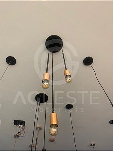 PENDENTE SUSPENSÃO HASTE LONGA 03 LÂM. E27 PRETO/COBRE - T.Y