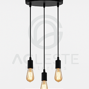 PENDENTE KIT SUSPENSÃO HASTE LONGA 03 LÂM.E27 PRETO - T.Y