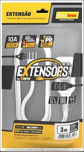 EXTENSÃO 3 TOMADAS 2P+T 10A BRANCO 3 METROS BIVOLT ENERBRAS