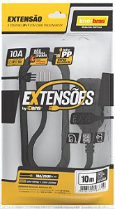 EXTENSÃO 3 TOMADAS 2P+T 10A PRETO 10 METROS BIVOLT  ENERBRAS