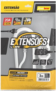 EXTENSÃO 3 TOMADAS 2P+T 20A BRANCO 3 METROS BIVOLT  ENERBRAS