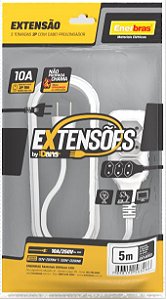 EXTENSÃO 3 TOMADAS 2P 10A BRANCO 5 METROS BIVOLT - ENERBRAS