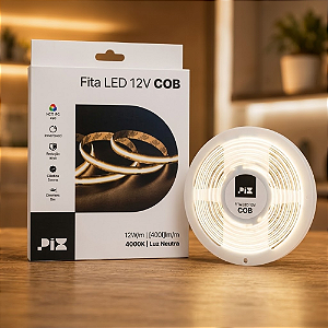 Fita de LED COB IRC 90 – Branco Neutro 4000K 12W/m 12V – 5 Metros – Pix Iluminação