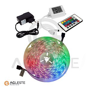 KIT FITA DE LED RGB + FONTE 12V + MINI CONTROLE E RECECPTOR - AAATOP