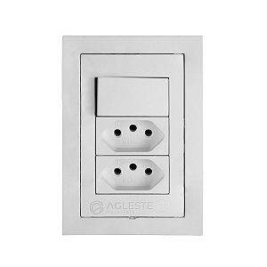 CJ INTERRUPTOR SIMPLES +  2 TOMADAS 10A 4X2 - DICOMPEL EKRON BRANCO - EK-30000/59