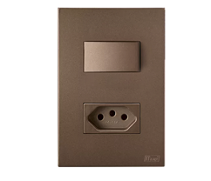 CJ INTERRUPTOR SIMPLES + TOMADA 20A COM SUPORTE 4X2 - RECTA COBRE CORTEN SATIN FOSCO - BRS16328-7CC