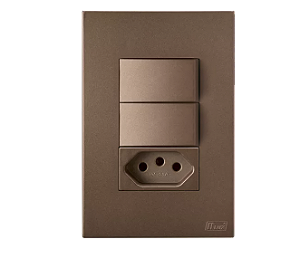 CJ INTERRUPTOR DUPLO PARALELO + TOMADA 10A COM SUPORTE 4X2 - RECTA COBRE CORTEN SATIN FOSCO - BRS16333-3CC