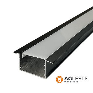 PERFIL DE EMBUTIR 40MM x 20MM PRETO OCM DIFUSOR BRANCO 1 METROS - AG IMPORTS