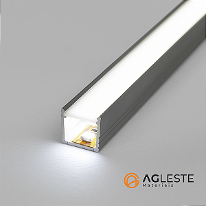 (A1) PERFIL DE LED 10x10 SOBREPOR PRETO COM DIFUSOR BRANCO – 1 METRO – AG IMPORTS