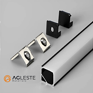 PERFIL LINEAR CANTO SOBREPOR PRETO COM DIFUSOR BRANCO 16X16 - 1 METROS - AGIMPORTS