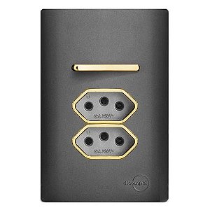 CJ INTERRUPTOR PARALELO + TOMADA DUPLA 20A 4X2 - NOVARA PRETO GRAFITE GOLD