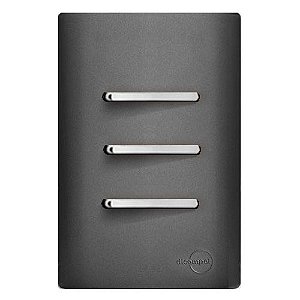 CJ INTERRUPTOR TRIPLO SIMPLES COM SUPORTE 4X2 - DICOMPEL NOVARA PRETO GRAFITE CROMADO - DNV1600/8PGCR