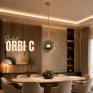 PENDENTE ORBIS "C" 1L E27 SMOKY E GOLD - HEVVY - SL-0533/H1SMOKY+GOLD